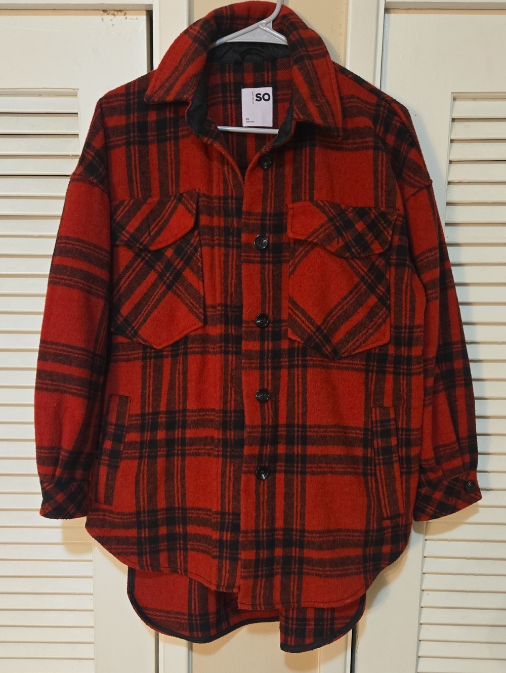 SO| Brick Red and Black Plaid Shacket